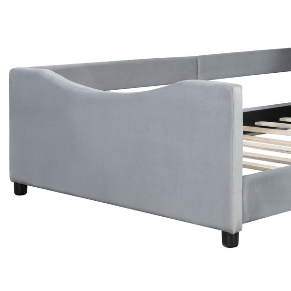 English Elm Twin Velvet Daybed with Sculptural Rabbit Ear Headboard for Kids or Guest Rooms Gray N737P380205E