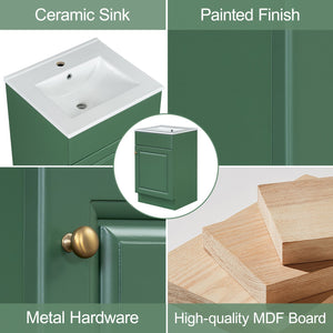 English Elm Christopher Knight Home® - 20" Bathroom Vanity with Ceramic Sink and Soft-Close Door, Gold Knob, Adjustable Shelf Storage Green N759P237946F