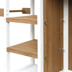 English Elm Foldable Outdoor Kitchen Cart with Stainless Worktop Fir Wood Frame and Lockable Wheels Brown+White N719P380281Z