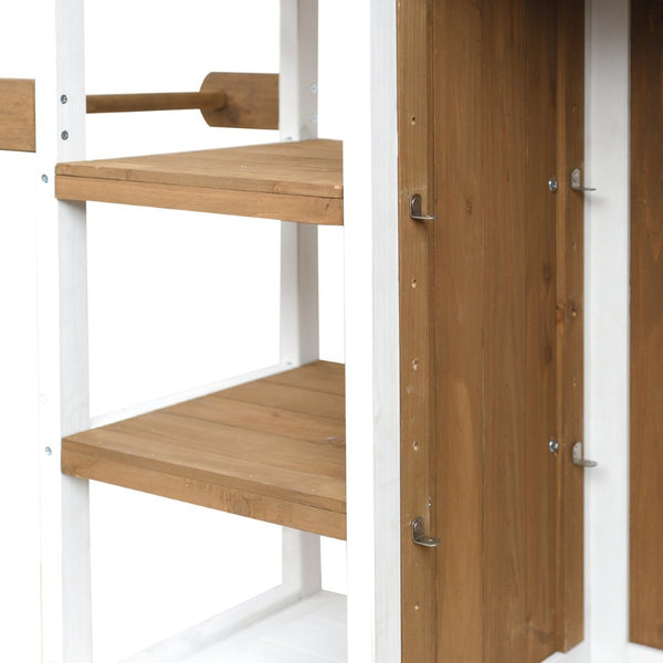 English Elm Foldable Outdoor Kitchen Cart with Stainless Worktop Fir Wood Frame and Lockable Wheels Brown+White N719P380281Z