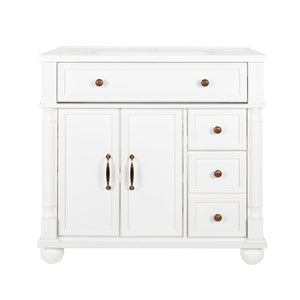 English Elm 35.6" Freestanding Bathroom Vanity with Roman Column Base and Ceramic Integrated Sink W1801S00009
