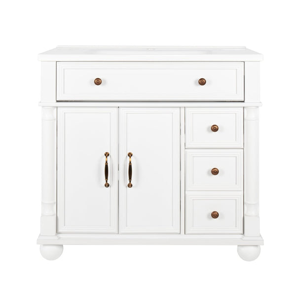 English Elm 35.6" Freestanding Bathroom Vanity with Roman Column Base and Ceramic Integrated Sink W1801S00009