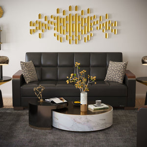 English Elm Primenest Zenaero Convertible Sofabed With Storage - Modern Black Pu Leather & Wood Trim Design B030P286541-GIGA