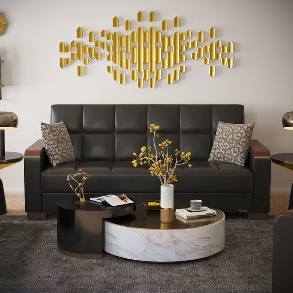 English Elm Primenest Zenaero Convertible Sofabed With Storage - Modern Black Pu Leather & Wood Trim Design B030P286541-GIGA