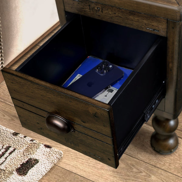English Elm Solid Wood End Table - Vintage-Inspired Narrow Nightstand With Drawer For Small Spaces, Easy Assembly W1202P176734-GIGA