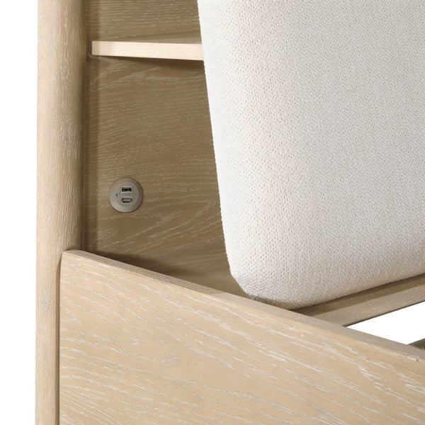 English Elm King Storage Bed Upholstered Headboard Oak Frame with Usb Shelves and Footboard Drawers B011S02355