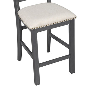English Elm U_style Rubberwood Farmhouse Bar Table Set Expandable Crossback Chairs Bench Seating Grey WY000534AAE
