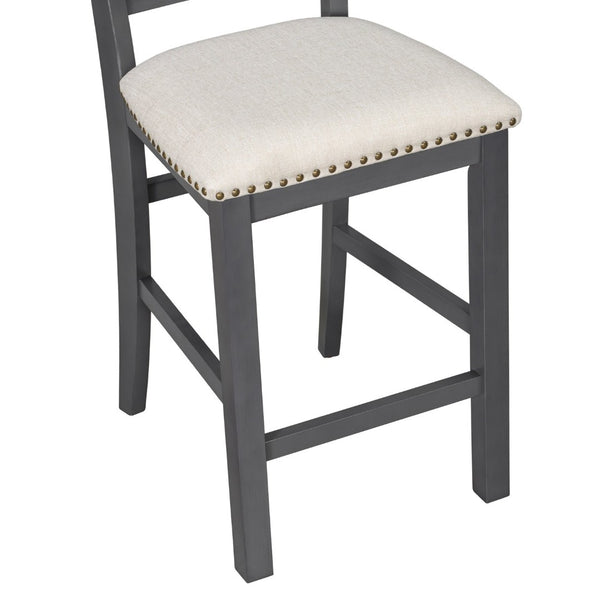 English Elm U_style Rubberwood Farmhouse Bar Table Set Expandable Crossback Chairs Bench Seating Grey WY000534AAE