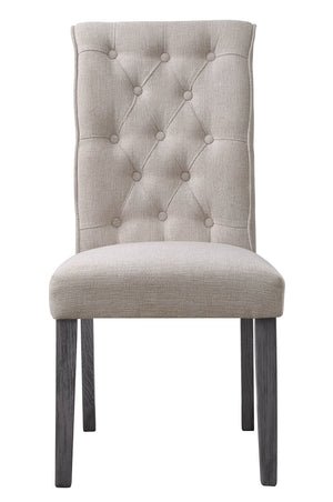 English Elm Yabeina Beige Linen Side Chair Set of 2 with Gray Finish, Button Tufted Back, 5" Cushions, 220lb Capacity B2726P288777