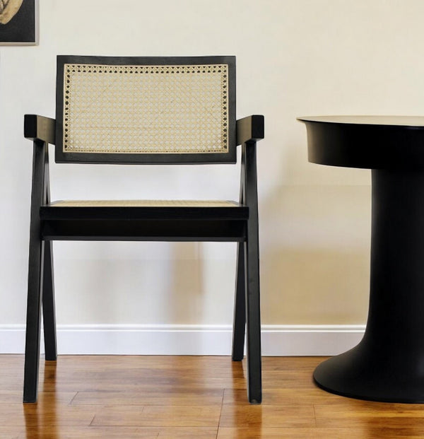 Homeroots Natural And Black Wood Open Back Dining Arm Chair  Wood 488002