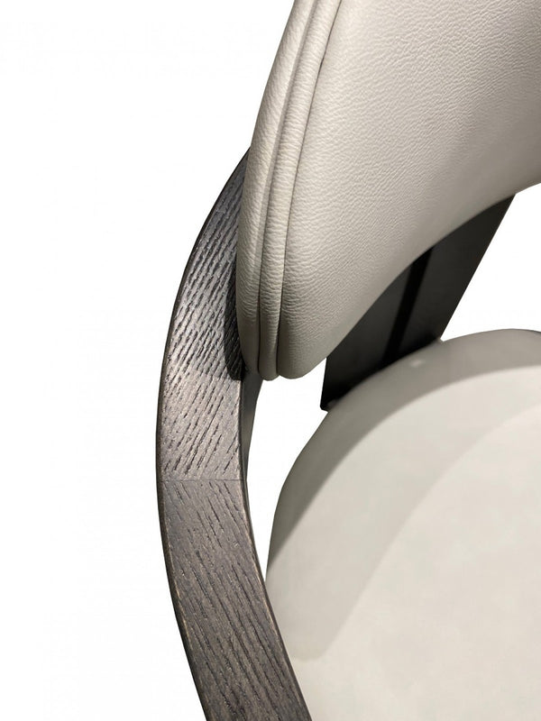 Homeroots Light Gray And Dark Gray Upholstered Faux Leather Open Back Dining Arm Chair  Wood 488003