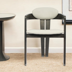 Homeroots Light Gray And Dark Gray Upholstered Faux Leather Open Back Dining Arm Chair  Wood 488003