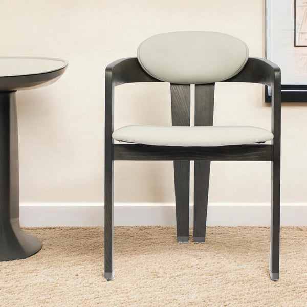 Homeroots Light Gray And Dark Gray Upholstered Faux Leather Open Back Dining Arm Chair  Wood 488003