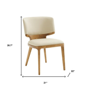 Homeroots Set Of Two Beige And Brown Upholstered Faux Leather King Louis Back Dining Side Chairs  Wood 488004