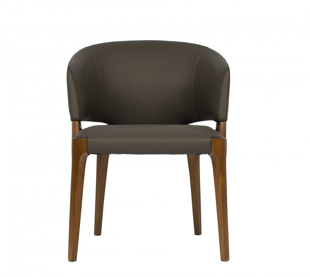 Homeroots Dark Gray And Brown Upholstered Faux Leather Wing Back Dining Arm Chair  Wood 488005