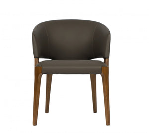 Homeroots Dark Gray And Brown Upholstered Faux Leather Wing Back Dining Arm Chair  Wood 488005