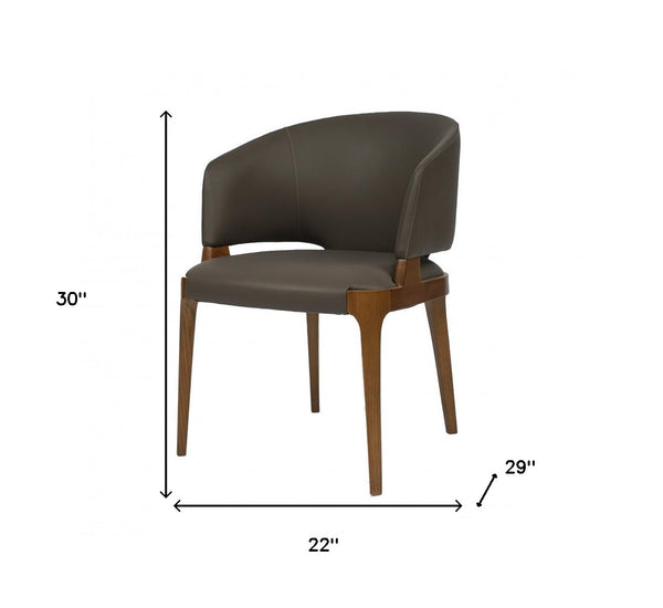 Homeroots Dark Gray And Brown Upholstered Faux Leather Wing Back Dining Arm Chair  Wood 488005