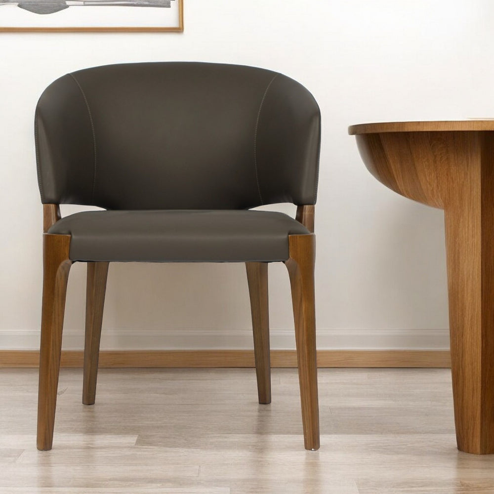 Homeroots Dark Gray And Brown Upholstered Faux Leather Wing Back Dining Arm Chair  Wood 488005