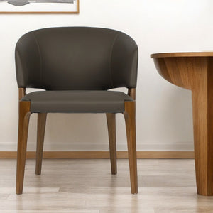 Homeroots Dark Gray And Brown Upholstered Faux Leather Wing Back Dining Arm Chair  Wood 488005