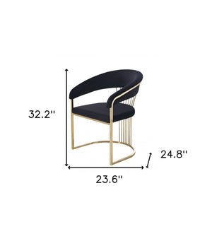 Homeroots Black And Gold Upholstered Velvet Open Back Dining Arm Chair  Steel 488007