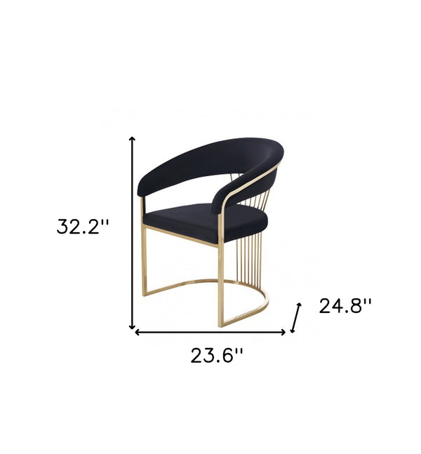 Homeroots Black And Gold Upholstered Velvet Open Back Dining Arm Chair  Steel 488007