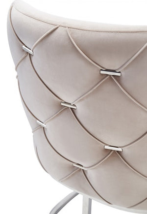 Homeroots Set Of Two Tufted Beige And Silver Upholstered Velvet Wing Back Dining Side Chairs   488008