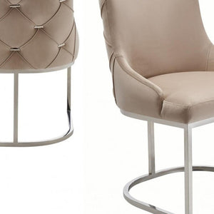 HomeRoots Set of Two Elegant Tufted Beige Velvet Dining Chairs with Silver Frame for Modern Interiors 488008