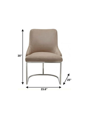 HomeRoots Set of Two Elegant Tufted Beige Velvet Dining Chairs with Silver Frame for Modern Interiors 488008