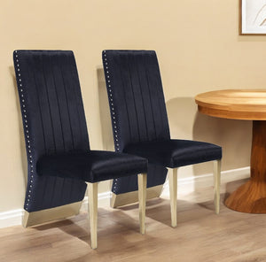 Homeroots Set Of Two Tufted Black And Gold Upholstered Velvet Dining Side Chairs   488009