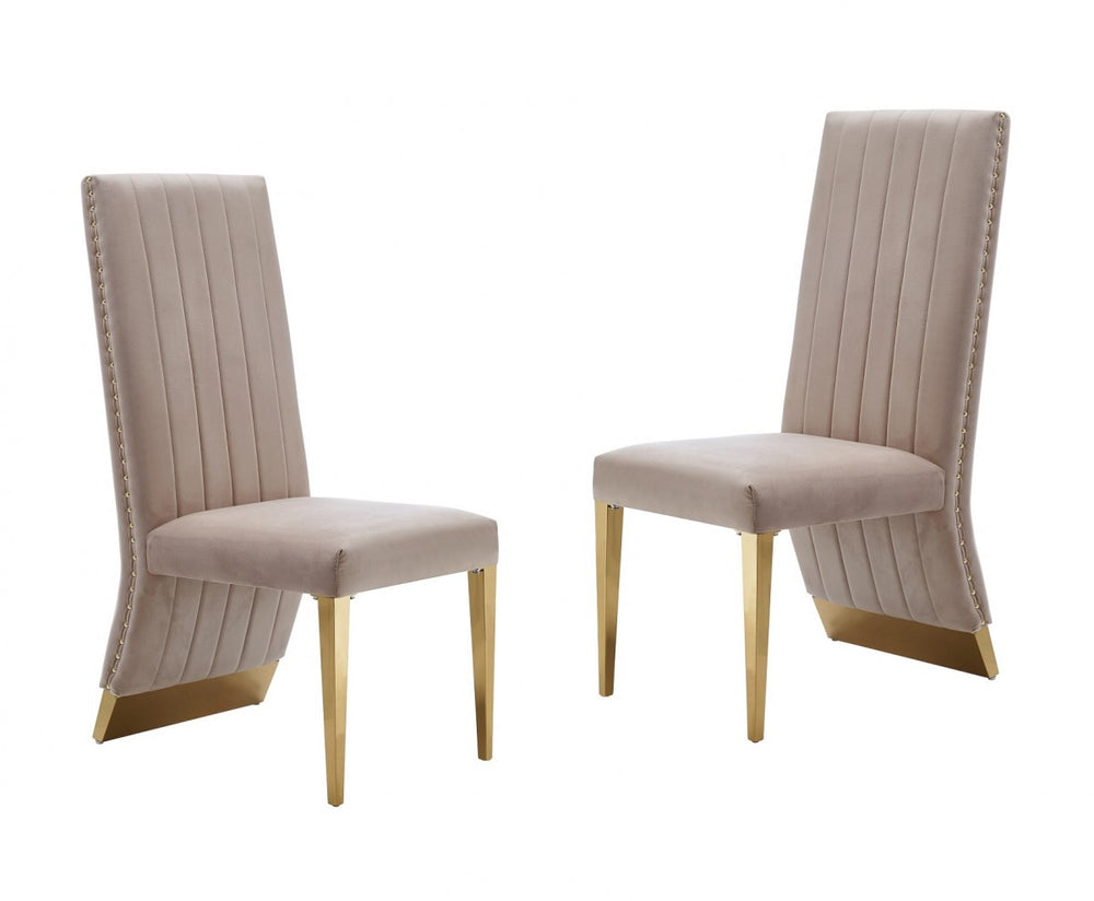 Homeroots Set Of Two Tufted Beige And Gold Upholstered Velvet Dining Side Chairs   488010