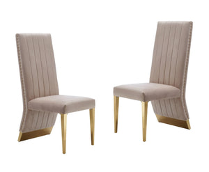 Homeroots Set Of Two Tufted Beige And Gold Upholstered Velvet Dining Side Chairs   488010