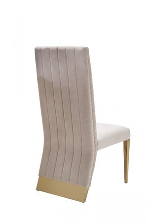 Homeroots Set Of Two Tufted Beige And Gold Upholstered Velvet Dining Side Chairs   488010