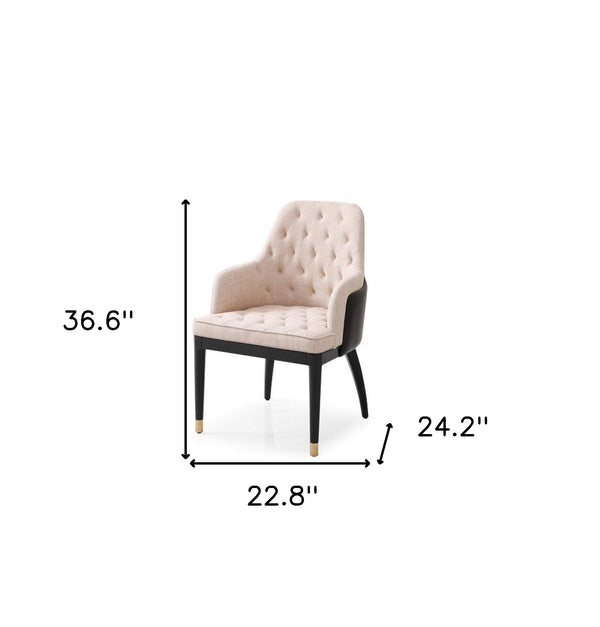 Homeroots Tufted Beige And Black Upholstered Fabric Dining Arm Chair  Wood 488011
