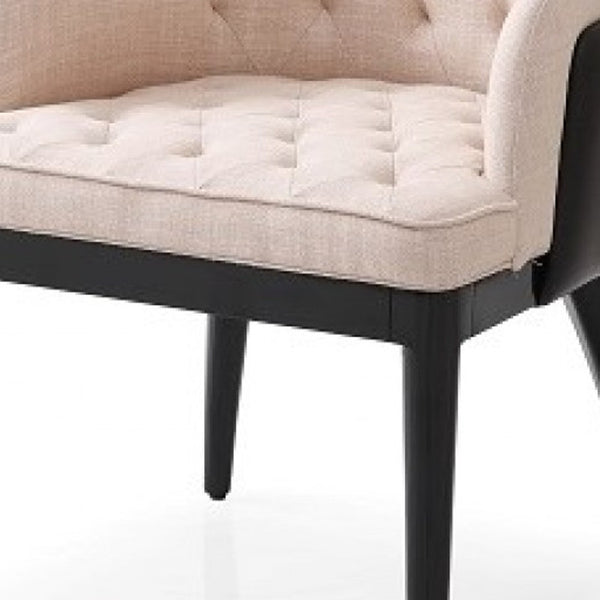 Homeroots Tufted Beige And Black Upholstered Fabric Dining Arm Chair  Wood 488011