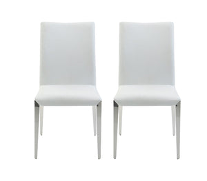 Homeroots Set Of Two White And Silver Upholstered Faux Leather Dining Side Chairs   488012