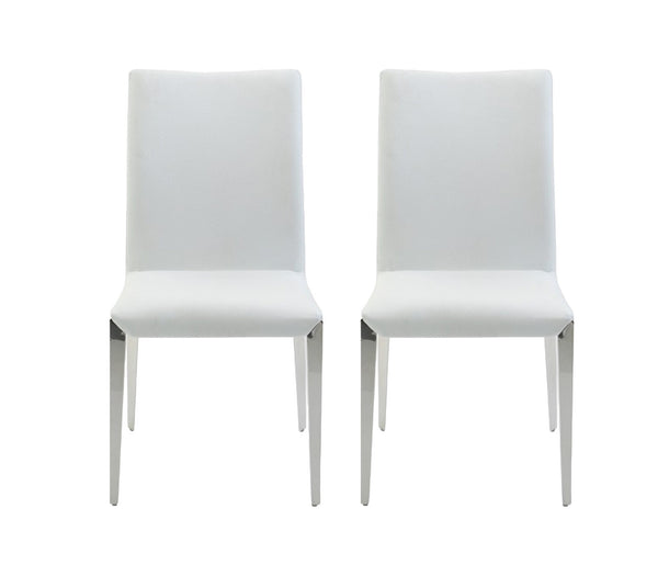 Homeroots Set Of Two White And Silver Upholstered Faux Leather Dining Side Chairs   488012
