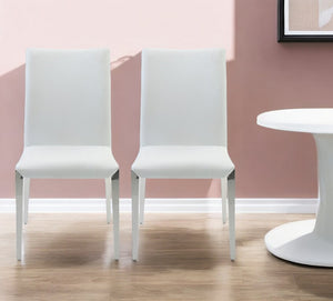 Homeroots Set Of Two White And Silver Upholstered Faux Leather Dining Side Chairs   488012