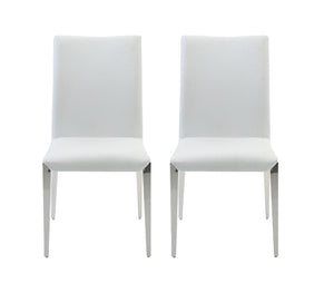 Homeroots Set Of Two White And Silver Upholstered Faux Leather Dining Side Chairs   488012