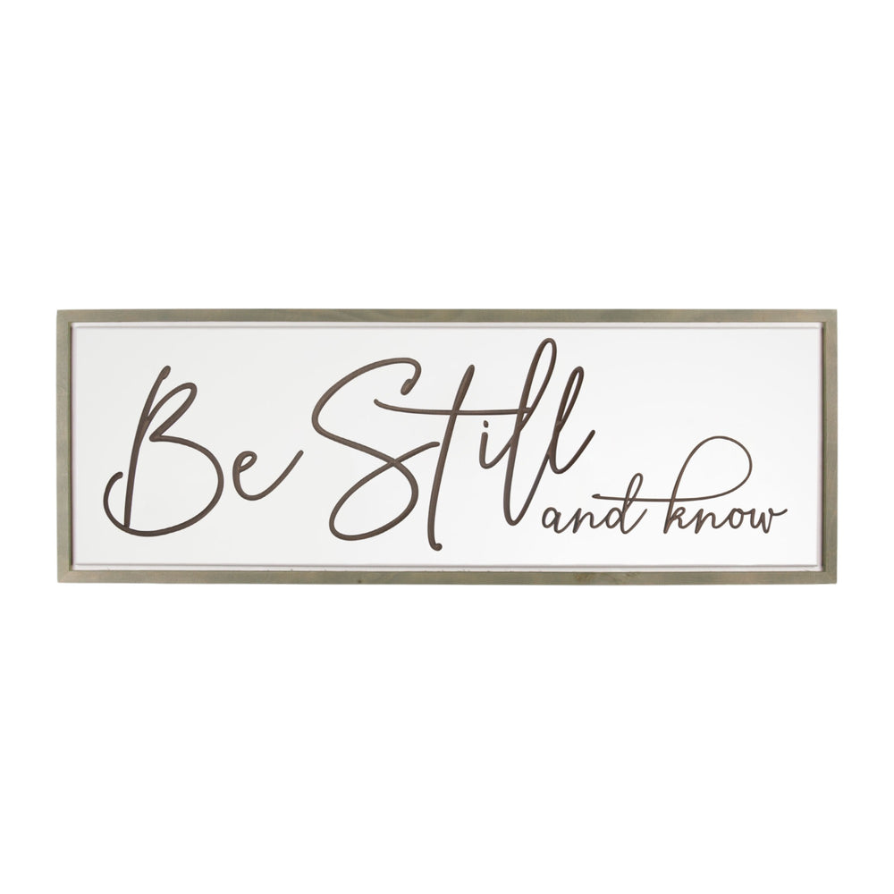 Homeroots 16" X 45" Brown And White Be Still And Know Solid Wood Wall Decor  Solid Wood 488044