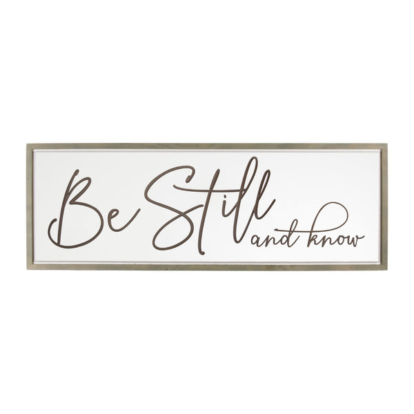 Homeroots 16" X 45" Brown And White Be Still And Know Solid Wood Wall Decor  Solid Wood 488044