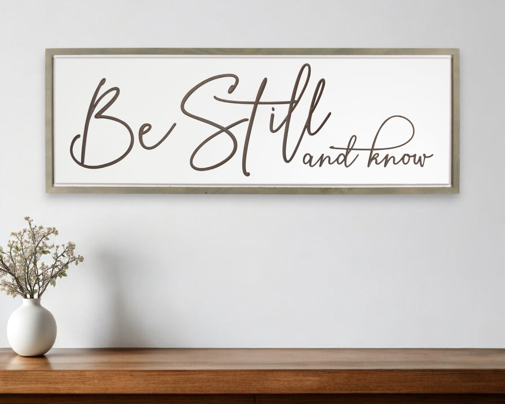 Homeroots 16" X 45" Brown And White Be Still And Know Solid Wood Wall Decor  Solid Wood 488044