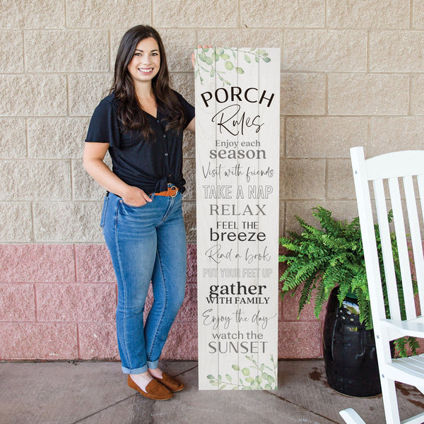 Homeroots 14" X 60" Black And White Solid Wood Porch Rules Wall Decor - Stylish Home Accent For Any Space  Solid Wood 488050