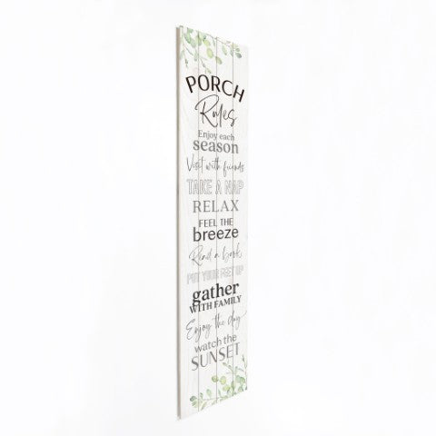 Homeroots 14" X 60" Black And White Solid Wood Porch Rules Wall Decor - Stylish Home Accent For Any Space  Solid Wood 488050