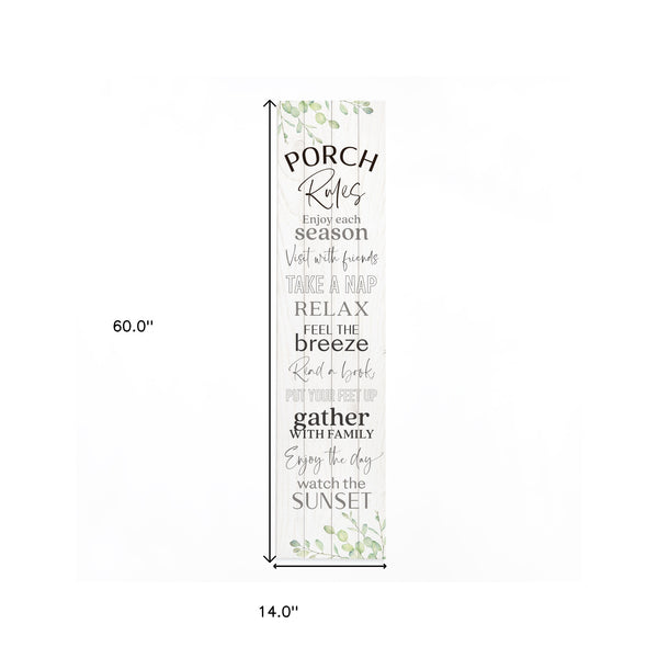 Homeroots 14" X 60" Black And White Solid Wood Porch Rules Wall Decor - Stylish Home Accent For Any Space  Solid Wood 488050