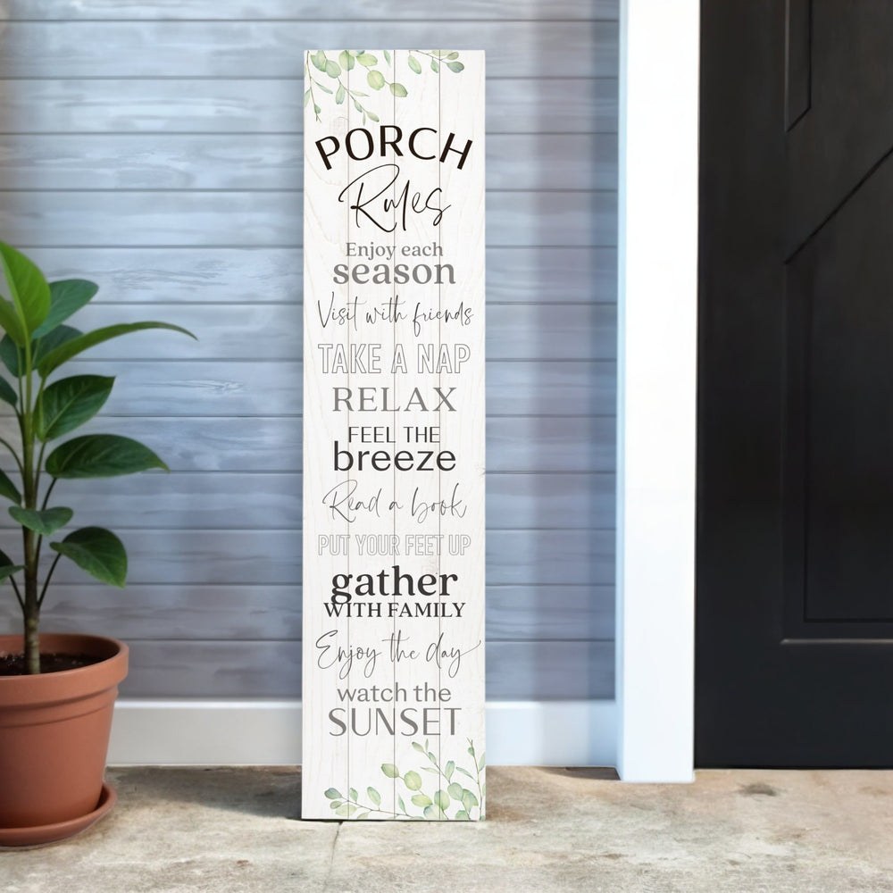 Homeroots 14" X 60" Black And White Solid Wood Porch Rules Wall Decor - Stylish Home Accent For Any Space  Solid Wood 488050