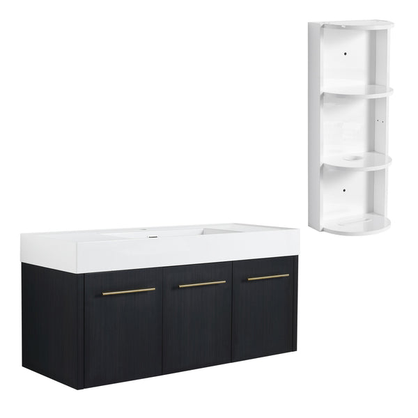 English Elm 48 Inch Wall-Mounted Bathroom Vanity Set With Resin Sink & Ample Storage Rack For Modern Spaces W999S00370