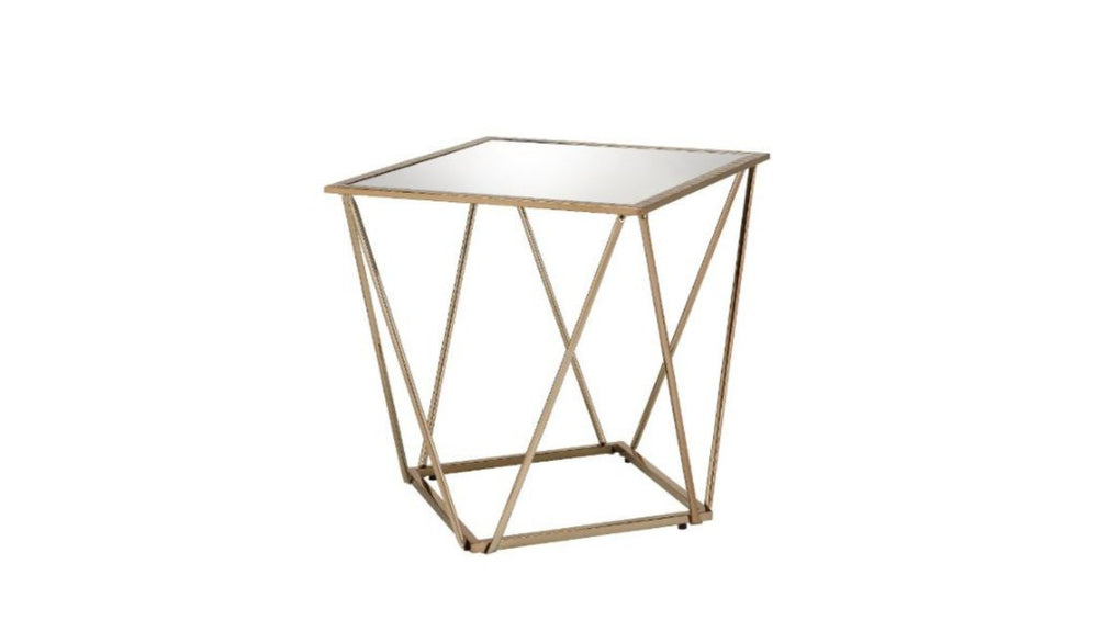 HomeRoots 24" Glamorous Champagne & Silver Mirrored End Table - Chic Accent for Living Room & Bedroom Decor 488080