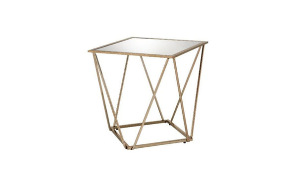 HomeRoots 24" Glamorous Champagne & Silver Mirrored End Table - Chic Accent for Living Room & Bedroom Decor 488080