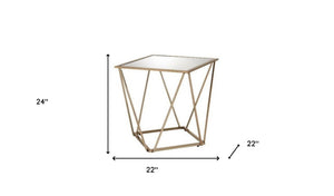 HomeRoots 24" Glamorous Champagne & Silver Mirrored End Table - Chic Accent for Living Room & Bedroom Decor 488080