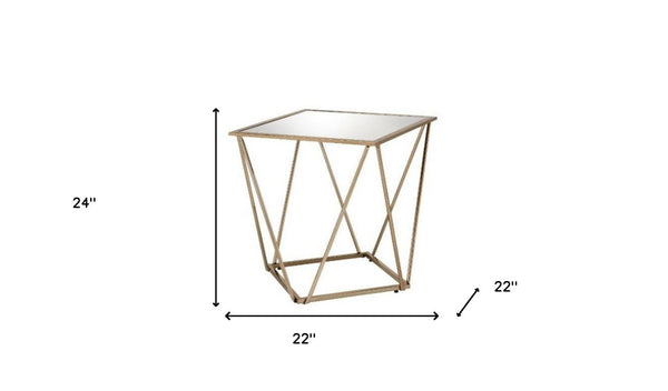 HomeRoots 24" Glamorous Champagne & Silver Mirrored End Table - Chic Accent for Living Room & Bedroom Decor 488080
